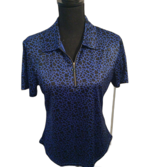 Greg Norman Womens partial front zip Golf Shirt Polo Blue Animal print - Picture 1 of 5